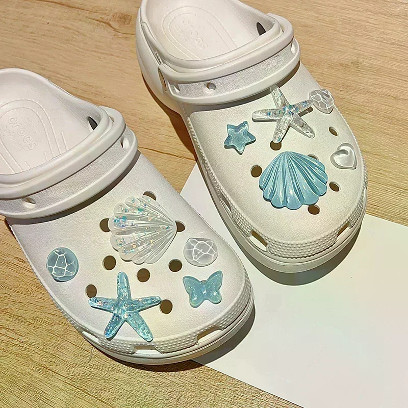 1 Set DIY Clogs Sandals Garden Shoe Decor Cute Starfish Shell Resin Shoe Charms Accessories Buckles  Pins Girls Gifts