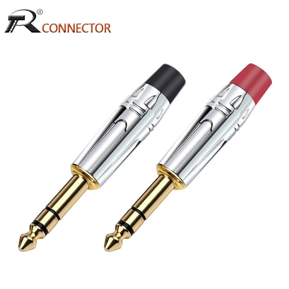 1pc 6.35mm Male Jack 3Poles Stereo Plug Soldering Wire Connectors Brass Gold Plated 1/4 Inch Microphone Plug