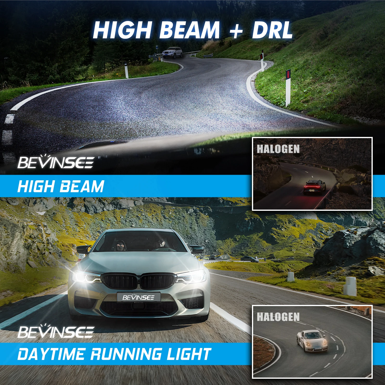 BEVINSEE H15 LED CANbus Headlight Bulb 110W 11000LM High Beam + DRL Day Driving Running Light Super Bright LED Lamp for VW Audi