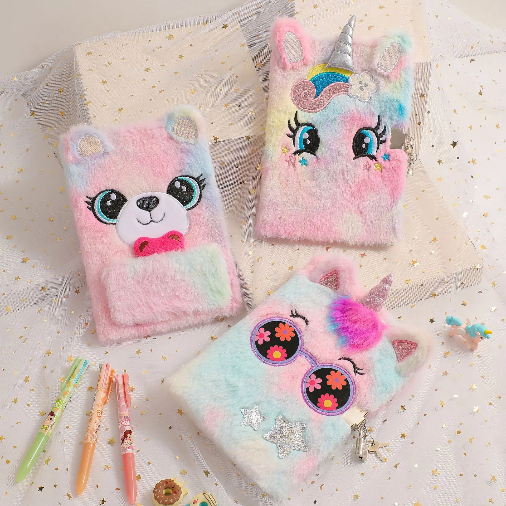 A5 Kawaii Unicorn Notebook Cartoon Unicorn Themed Plush Diary Book for Girls School Stationery Cute School Supplies