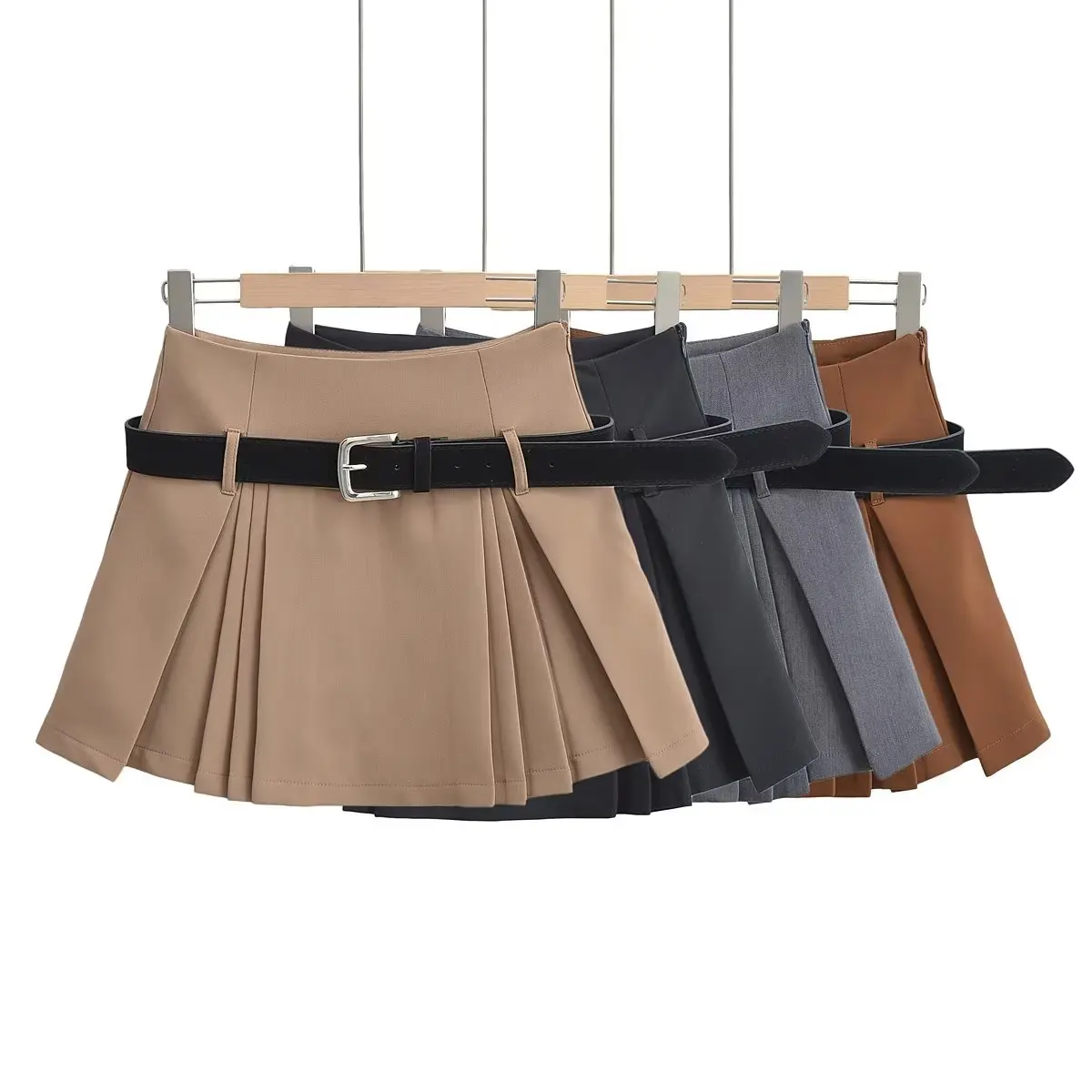 High Waist Belted  Skirt Sexy School Girl Style Anti-Light Pure Desire Body Shape Show off Short Skirt A-Line Silhouette