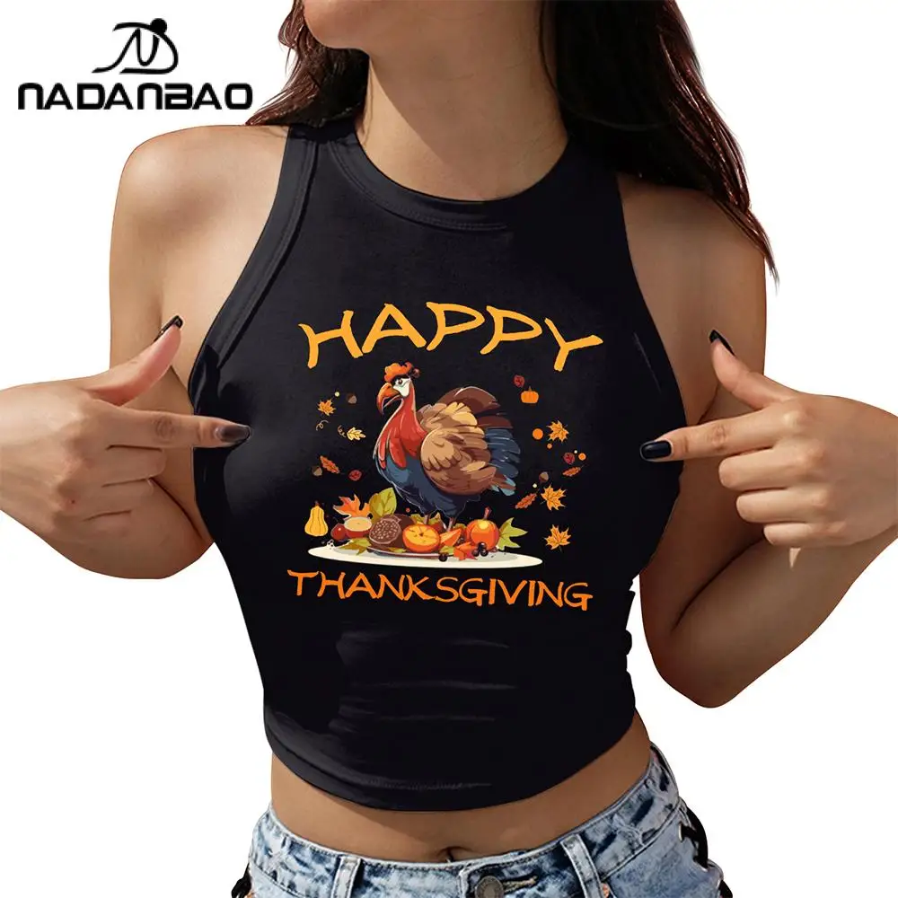 NADANBAO تركيا عطلة المحاصيل الأعلى للنساء سعيد الشكر الأسود المطبوعة بروتيل أكمام سترة مثيرة موضة هدايا الحفلات