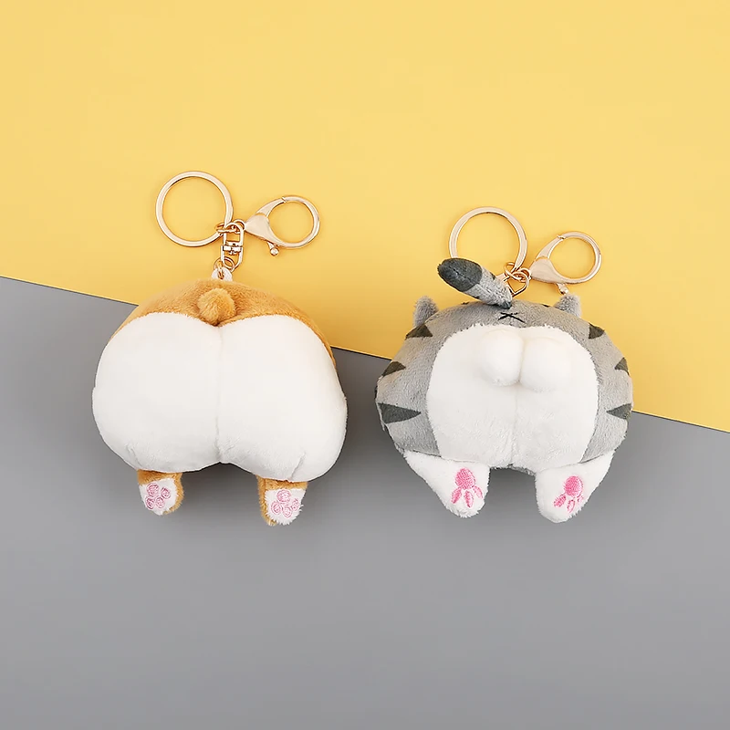 

10CM Cute Pluff Bottom Keychain Simulation Lovely Keychain Ladies Bag Plush Toy Doll Hangings Cute Student Backpack Pendant