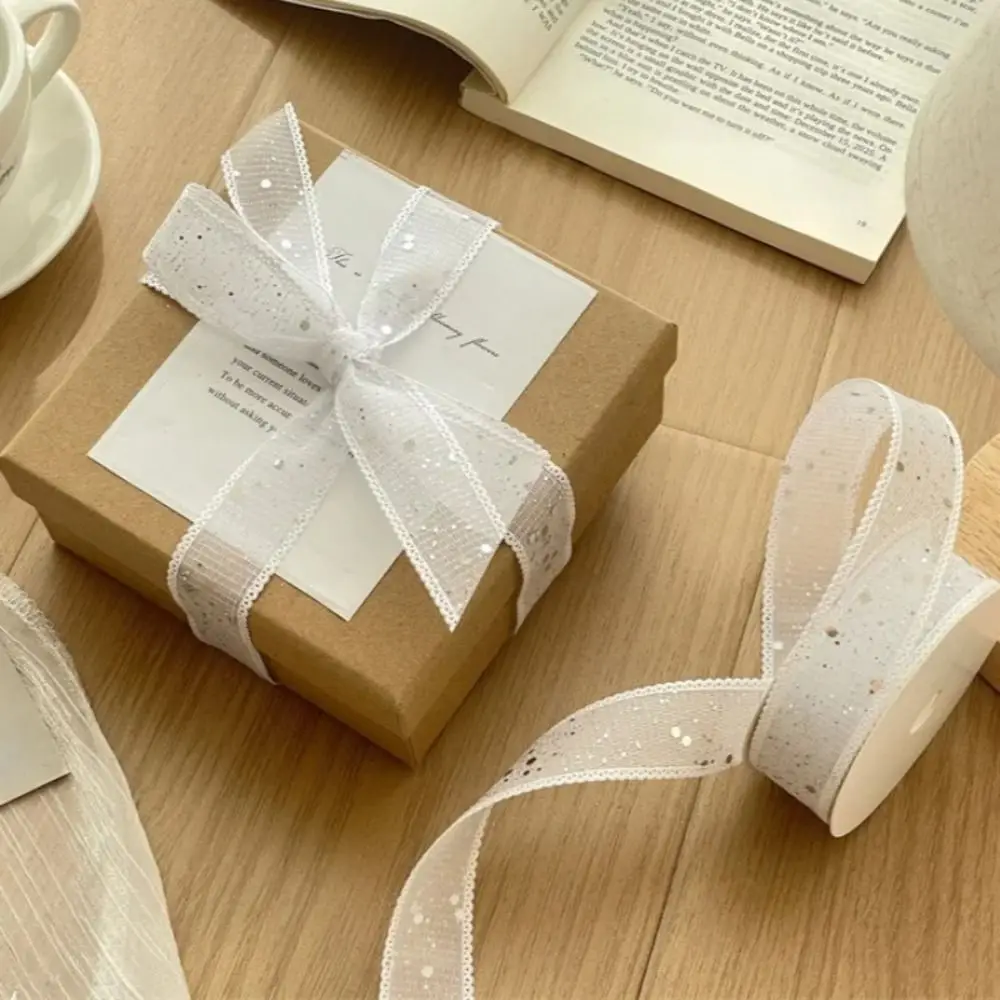 1 rollo de 10 yardas de hermosas cintas metálicas con purpurina de malla, cinta de Organza dorada y plateada, decoración de regalo para boda