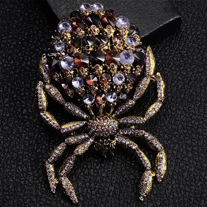 Luxurious Amethyst Zircon Spider Brooch Dinner Party Jewelry Christmas Gift