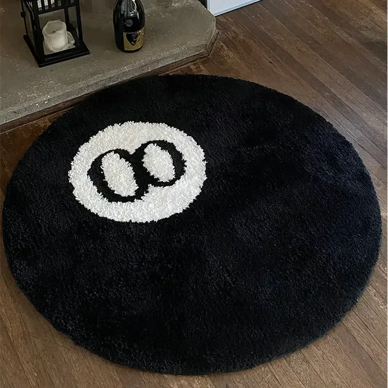 Creative 8 Ball Round Carpet Living Room Decor Halloween Black Tufted Area Rug Super Soft Kids Bedside Mat Fluffy Plush Carpets