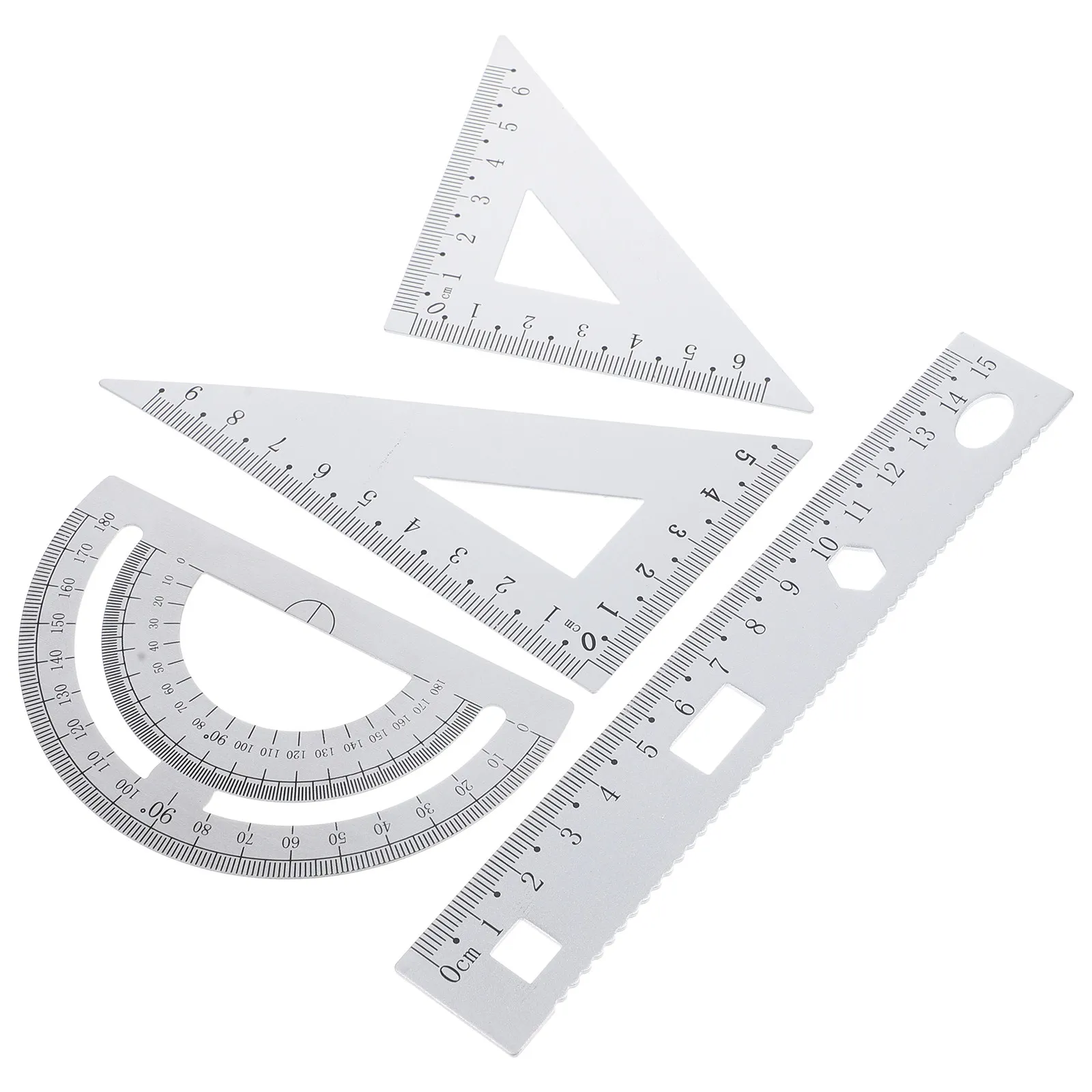 1Set Portable Metal Ruler Set Lightweight Aluminum Alloy Ruler Triangle Semicircle Protractor for Students Teachers Artists