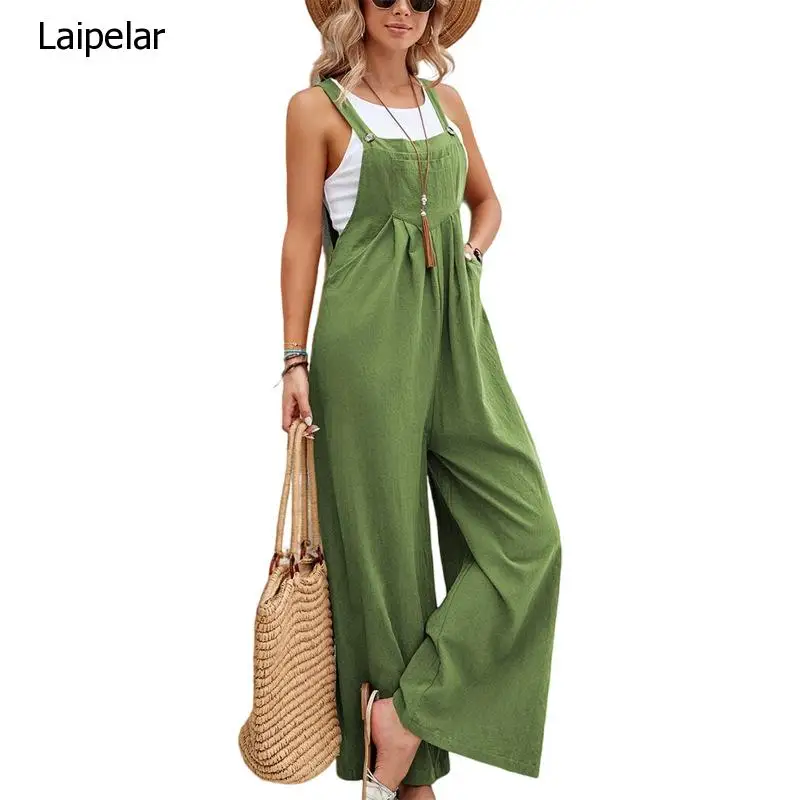 

Vintage Cotton Linen Jumpsuit Women 2023 Casual Solid Button Wide Leg Suspender Pants with Pockets Summer Loose Overalls Rompers