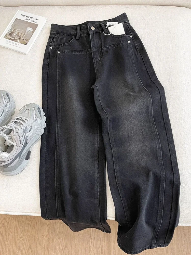 

Мужские джинсы в американском ретро-стиле, весна-осень, новый дизайн, модные свободные прямые брюки с широкими штанинами, повседневные молодежные брюки