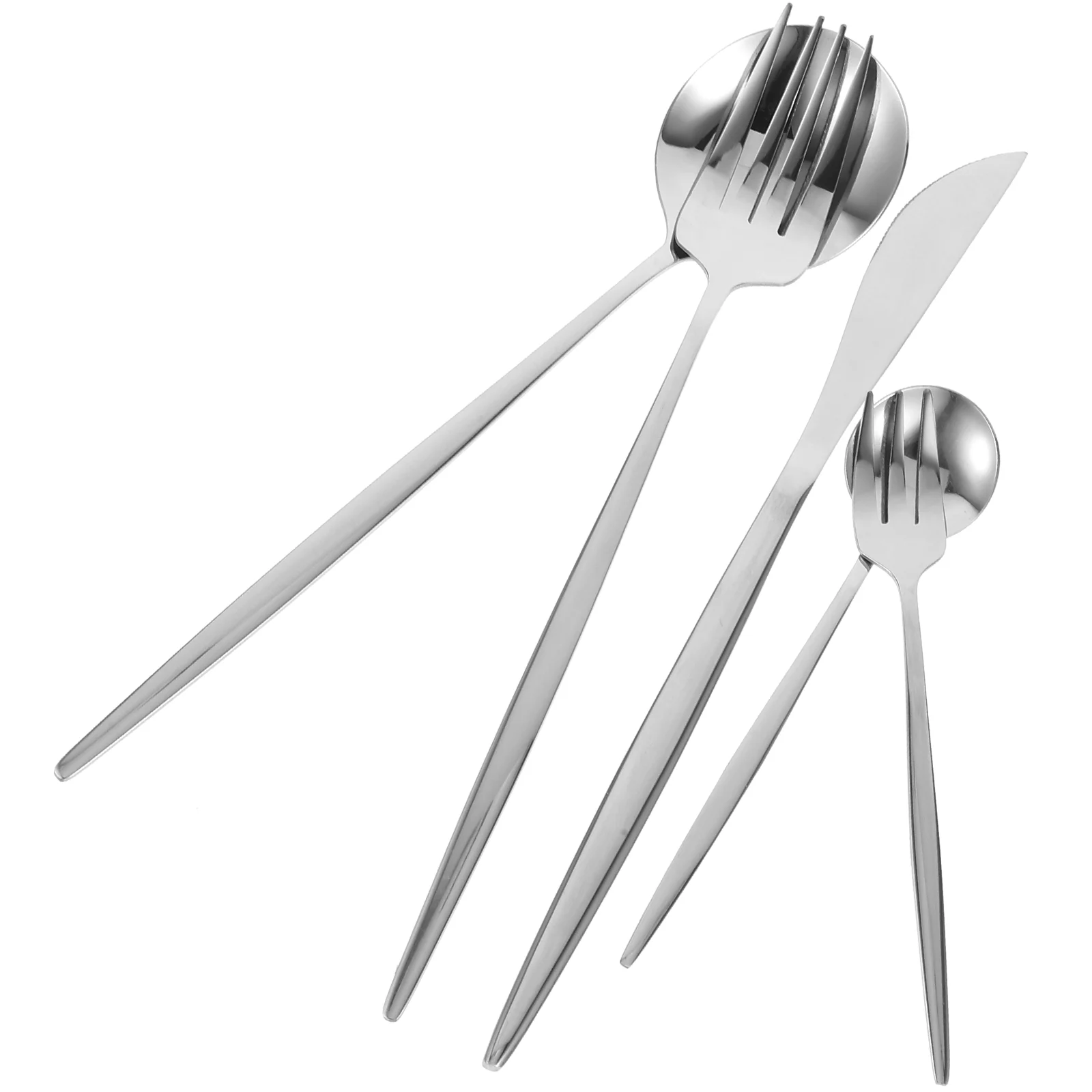 Serving Utensils Fork and Spoon Set Stainless Steel Flatware Forks White Tableware Travel