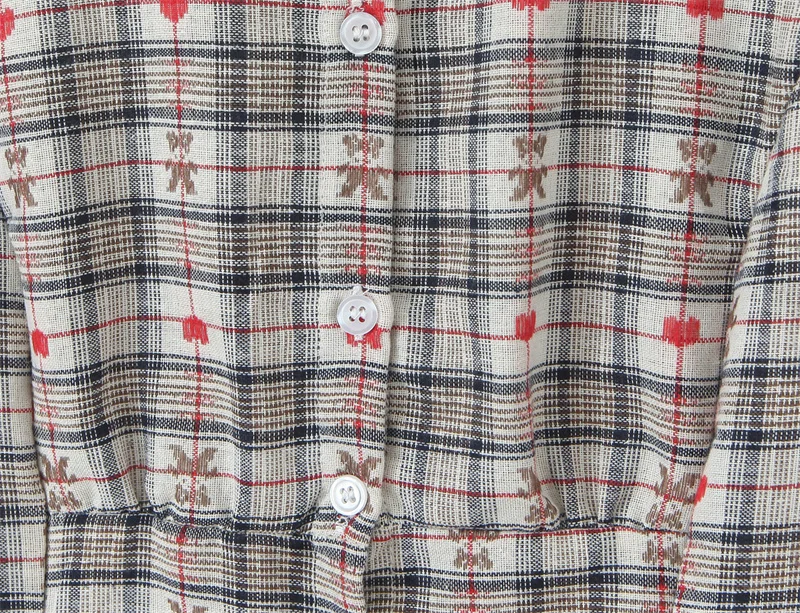 Damesblouse 2026 Lente Nieuw Geruit Print Kort Puffmouw Blouse met Volantdetail en Tailleband Casual Mode Veelzijdig