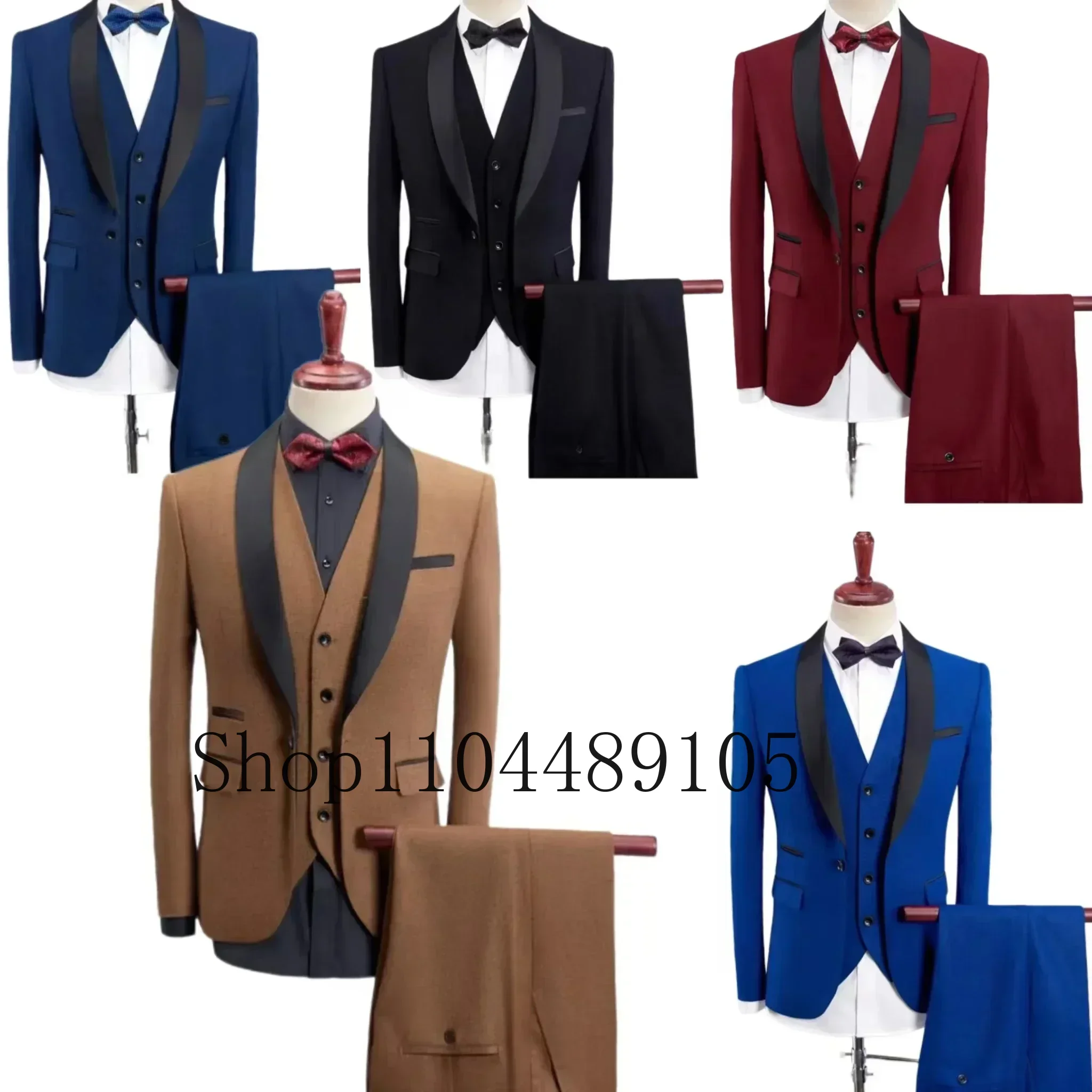 Three-piece Suit with Green Fruit Collar Single Buckle，solid Color Formal Business Suits，three-piece Groom Suit