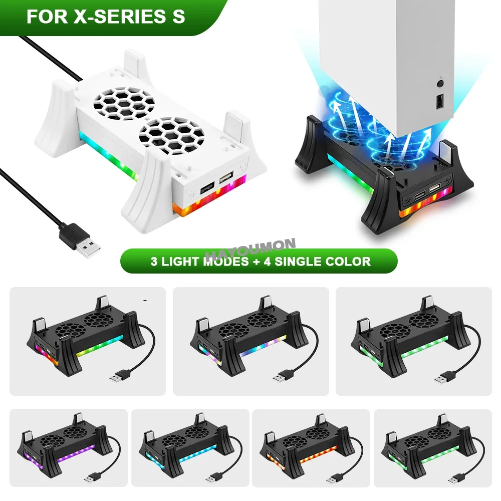 White Game Console Holder Cooling Fan 3 Gear Adjustment Game Console Holder Cooling System with Color Light for Xbox Series S