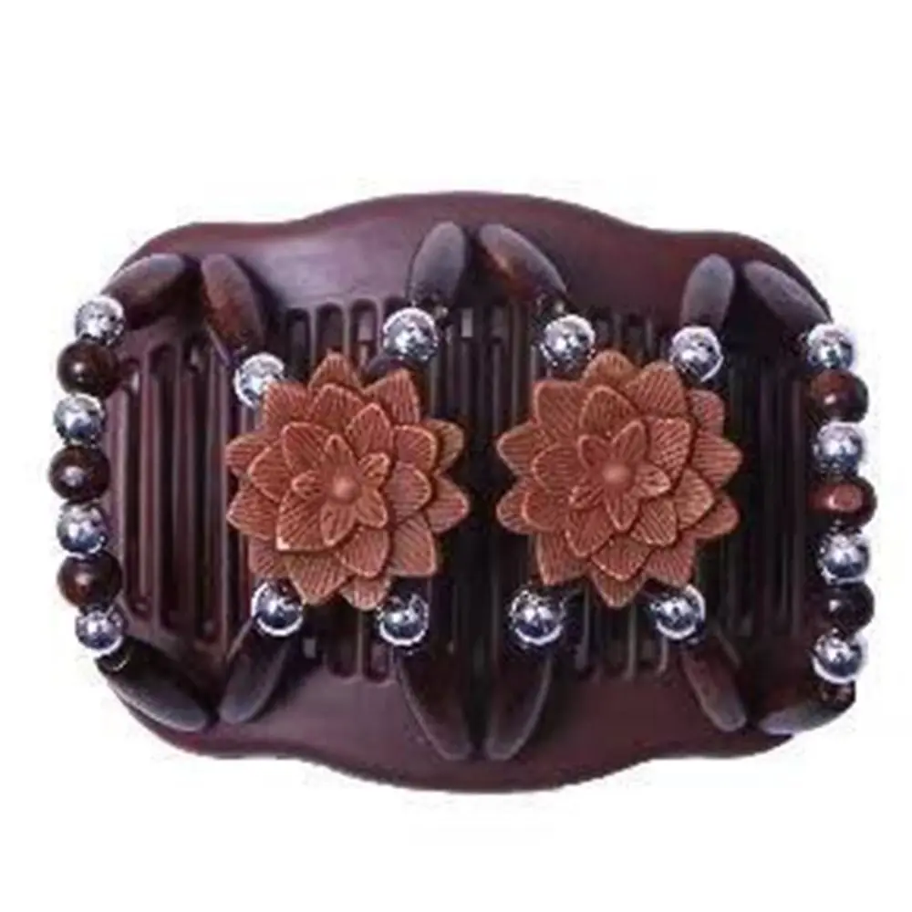 Fashion Plastic Double Row Comb Women Magic Wood Beads Hair Comb Double Slide Stretch Hair Clip Hairpin Hairbrush Hair Styling