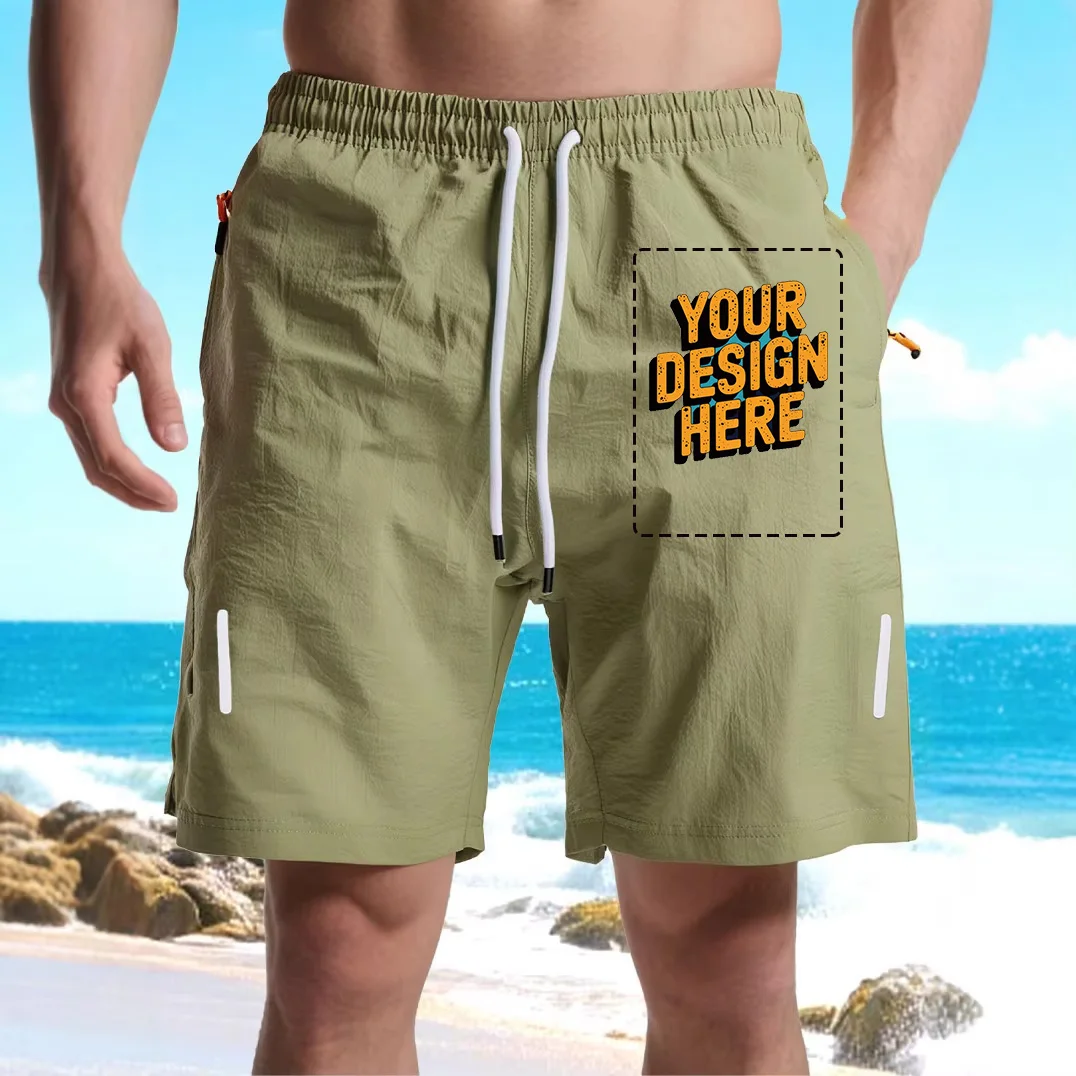 

Спортивные быстросохнущие короткие тканые карманы на молнии, тактические модные уличные пляжные брюки, пляжные брюки с бесплатным индивидуальным логотипом для мужчин