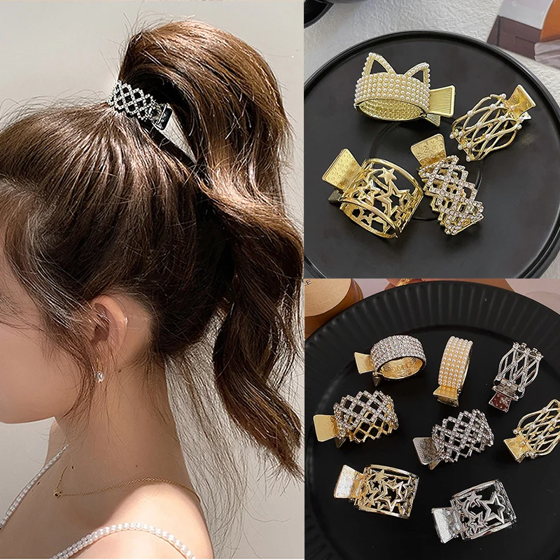 Fashion Zircon Pearl Metal Hair Claw High Ponytail Holder for Women Girls 2023 New Trendy Korea Luxury Hair Clip Accessories