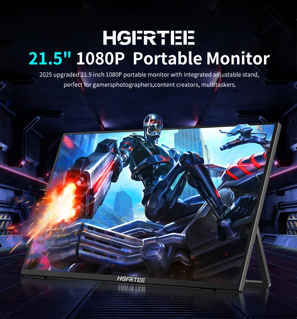 HGFRTEE Tragbarer Monitor 21,5 Zoll 100 Hz FHD Tragbarer Gaming-Monitor mit VESA-Loch USB C Mini HDMI Sekundenbildschirm für Unternehmen – Detail 1