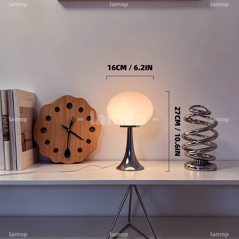 Horizontal‑Oval‑Spherical Glass Table Lamp,Soft Light‑Shadow Ambient Light,American‑College‑Style Lamp for Bedroom Side Cabinet