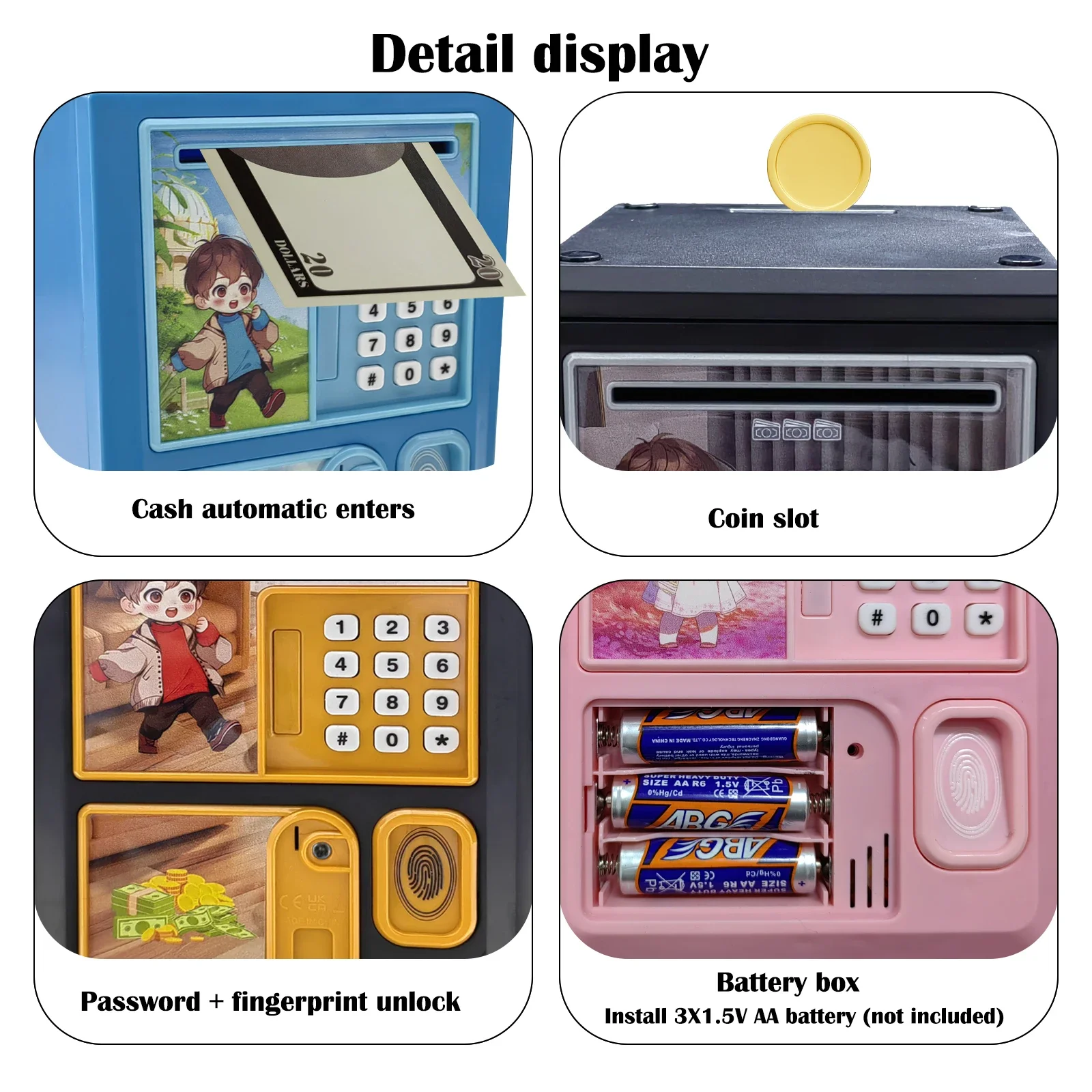 Tirelire de dessin animé pour enfants, mot de passe, pièce de monnaie à empreintes digitales, rouleau automatique, boîte d'économie d'argent, jouets, banque d'argent, cadeau de noël pour filles et garçons