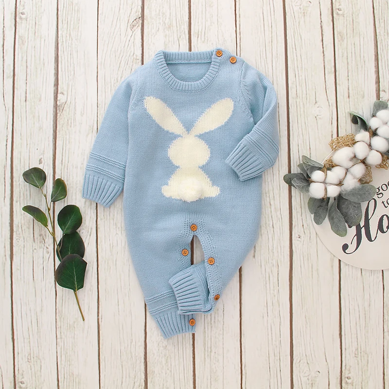 Newborn Baby Romper Knitted Long Sleeve Autumn Infant Kid Jumpsuit Outfit Cute 3D Rabbit Toddler Girl Boy Clothing Warm Playsuit