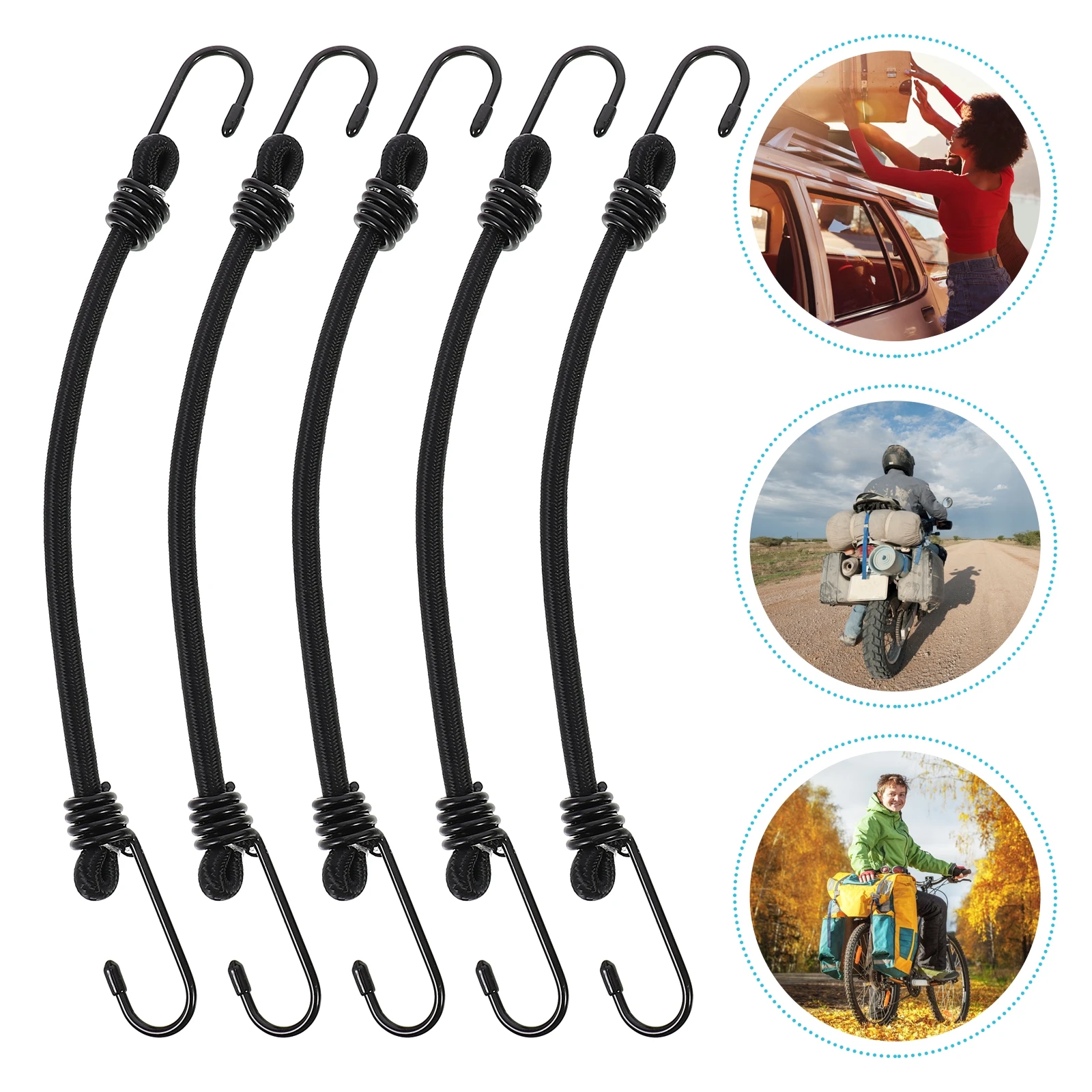 

5pcs Elastic Cord Hooks Cargo Strap Luggage Fixing Belt Bungee Cords Sturdy Small Size Secure Vehicle Trailer