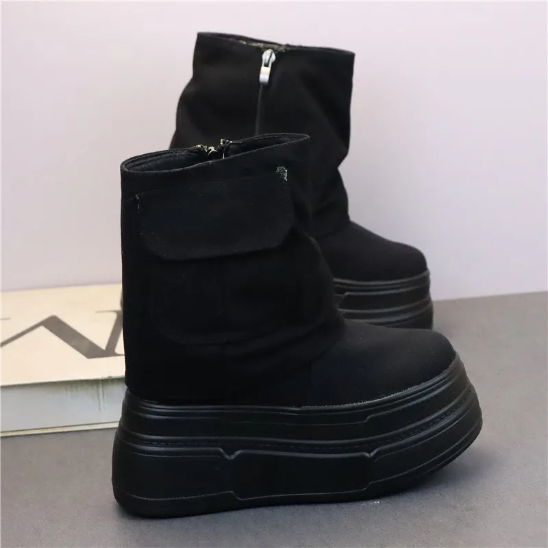 حذاء قماش أبيض عالي القطع للنساء بكعب مخفي 12 سم، حذاء قصير كاجوال للطلاب بتصميم عصري