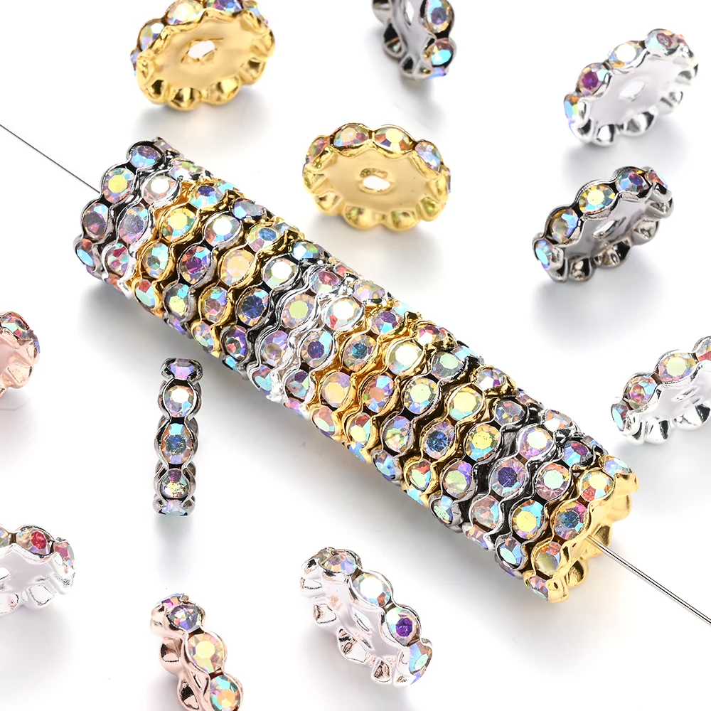 20 Stück 15mm Glitzernde AB-Strass-Legierungs-Abstandsperlen Kristalldesign Lose Perlen für DIY Armbänder Halsketten Schmuckherstellung – Detail 1