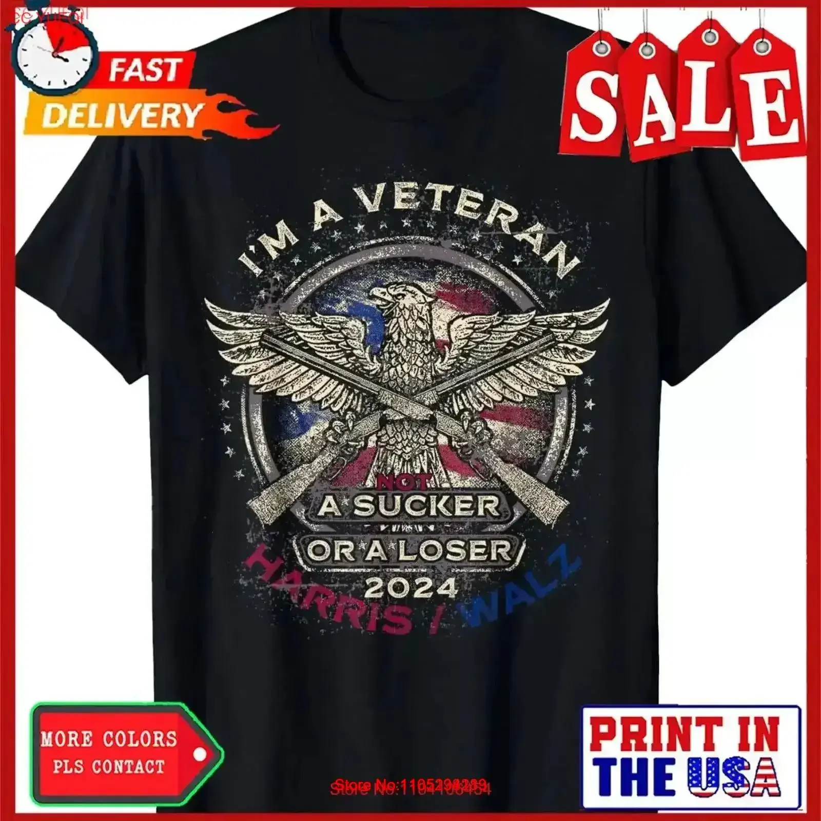 I'm a Veteran Not Sucker or Loser Flag Harris Walz 2024 T Shirt vintage Washed Stretched Stylish Top For Everyday Wear vintage