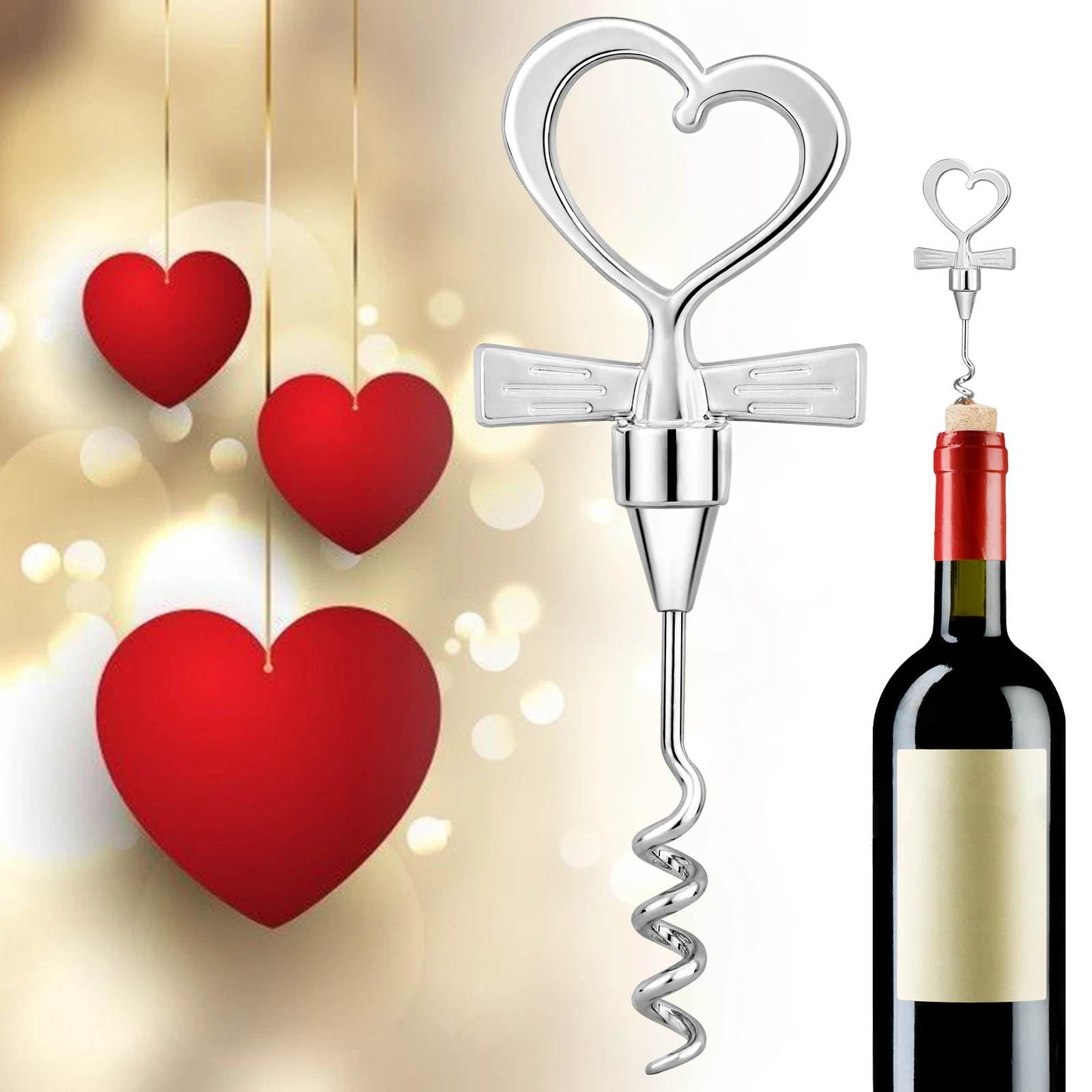 

LKKCHER Silver Heart Shape Wine Bottle Opener Fashion Corkscrew Gifts for Men Women Home Restaurants Bars Champagne Wine Gadget