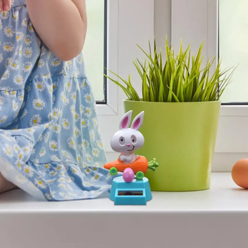 Solar Dancing Figures Cartoon Rabbit Sitting In Carrot Car Solar Dashboard Toy 4.33in Funny Car Solar Power Desk Decors Moving