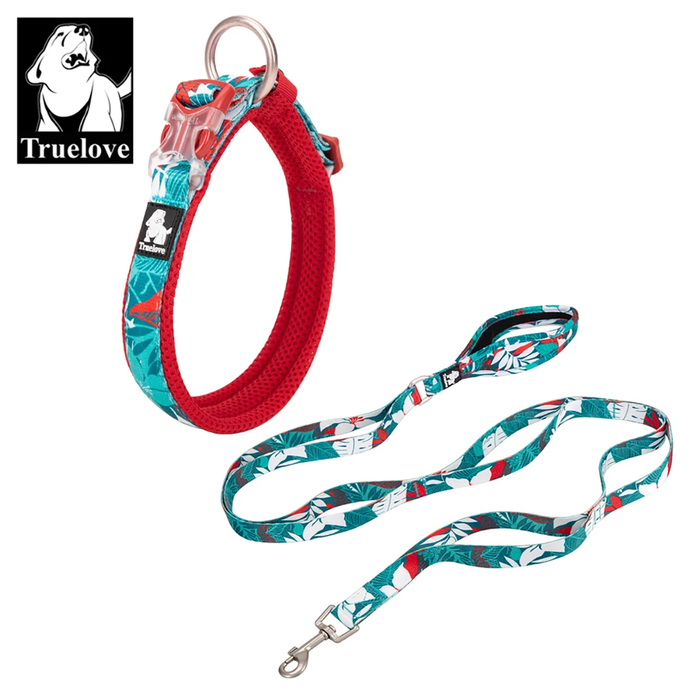 Truelove Floral Dog Collar Leash Set Pet Collar and Belt Collars Lead for Small Large Dogs Neoprene and Mesh Padded Dog Products