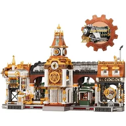 Creative Expert MOC 85007 Steampunk Railway Station Model 2788PCS Building Blocks Brick Puzzle Toys for Children Birthday Gift