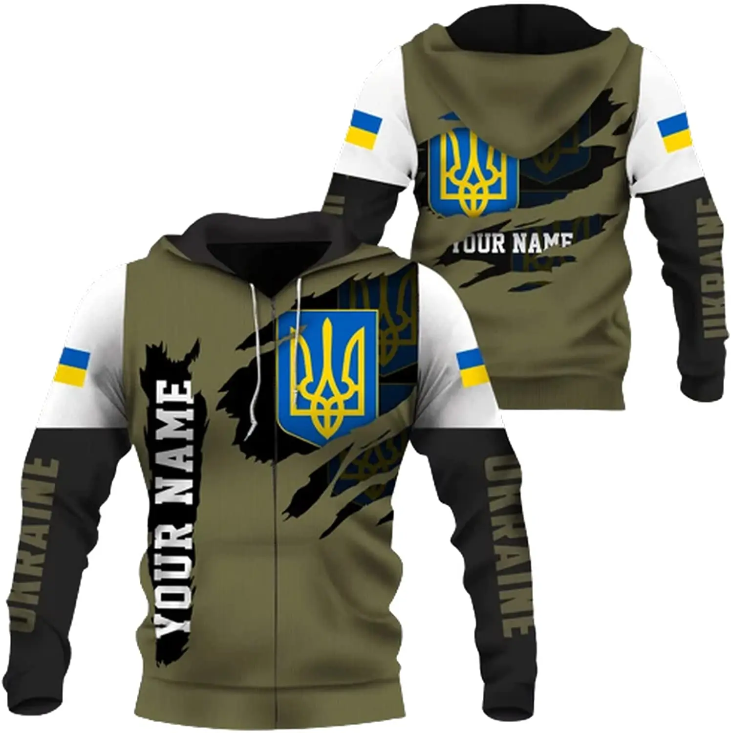 Ukraine Flag Custom 3D Printing Hoodie Zipper Hoodie Men Women Pullover Sweatshirt Hooded Jacket Casual Retro 3D Hoodie