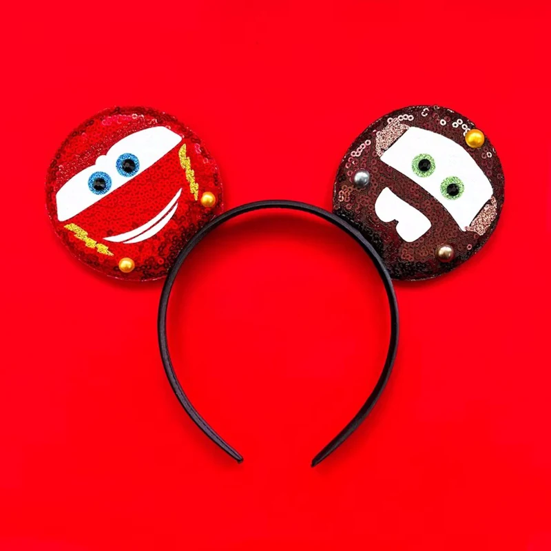 Disney Cars Ears Hair Bands Baby Pixar 95 Mater Sheriff Hair Accessories Kids Lightning McQueen Headbands Girl Sequins Hairbands