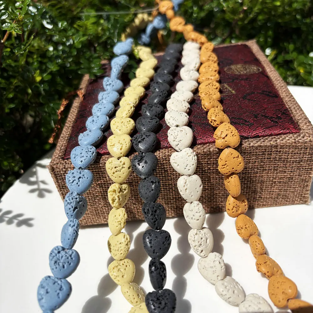 33 pièces/chaîne de perles en pierre volcanique en forme de cœur, accessoires de bijoux DIY, perles semi-finies