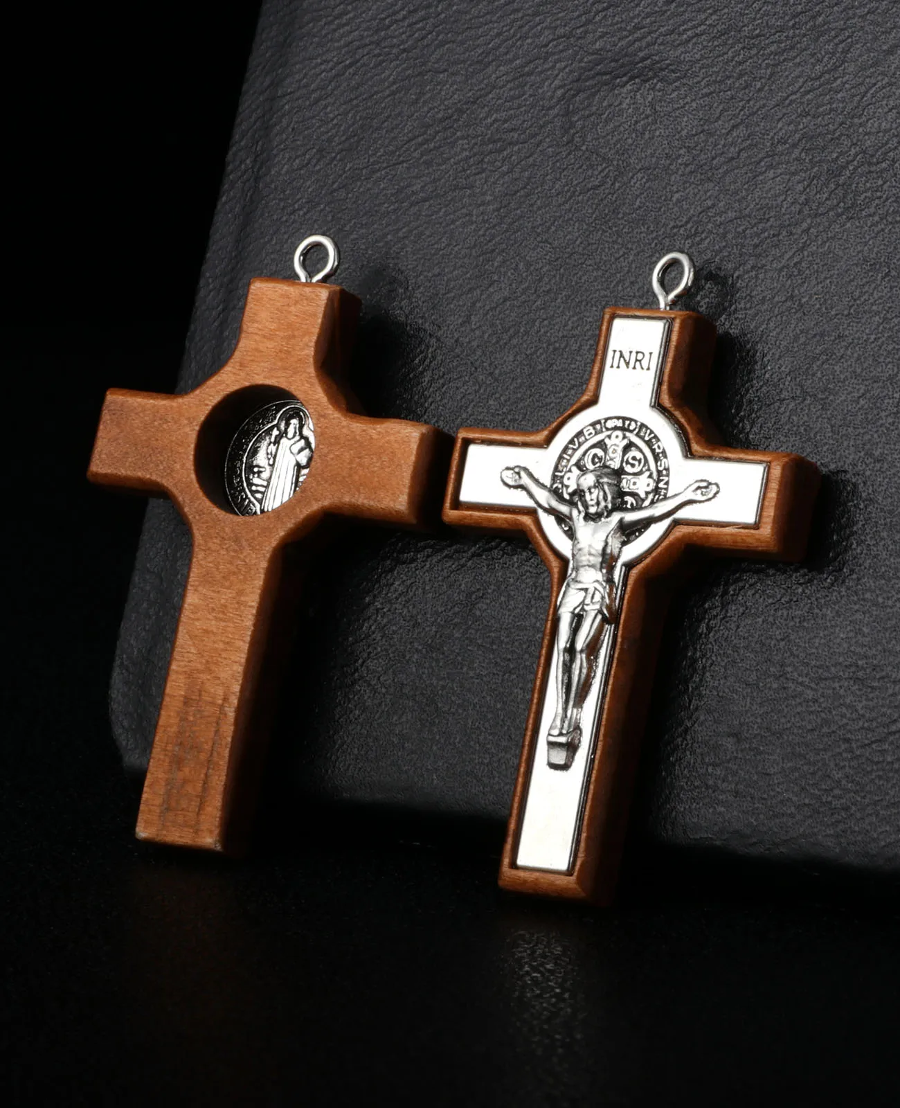 Diyalo 5 Teile/los Holz Exorzismus St.Benedict Kruzifix Kreuz Anhänger für DIY Rosenkranz Halskette Armband Chaplet Schmuck Machen Teile – Detail 2