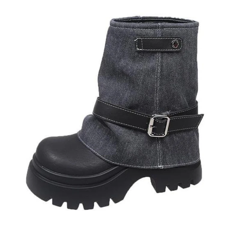 

Новинка 2023 года, осенне-зимние женские ботильоны на толстой подошве на платформе, дизайнерские кожаные современные короткие женские ботинки с пряжкой на ремне в стиле панк