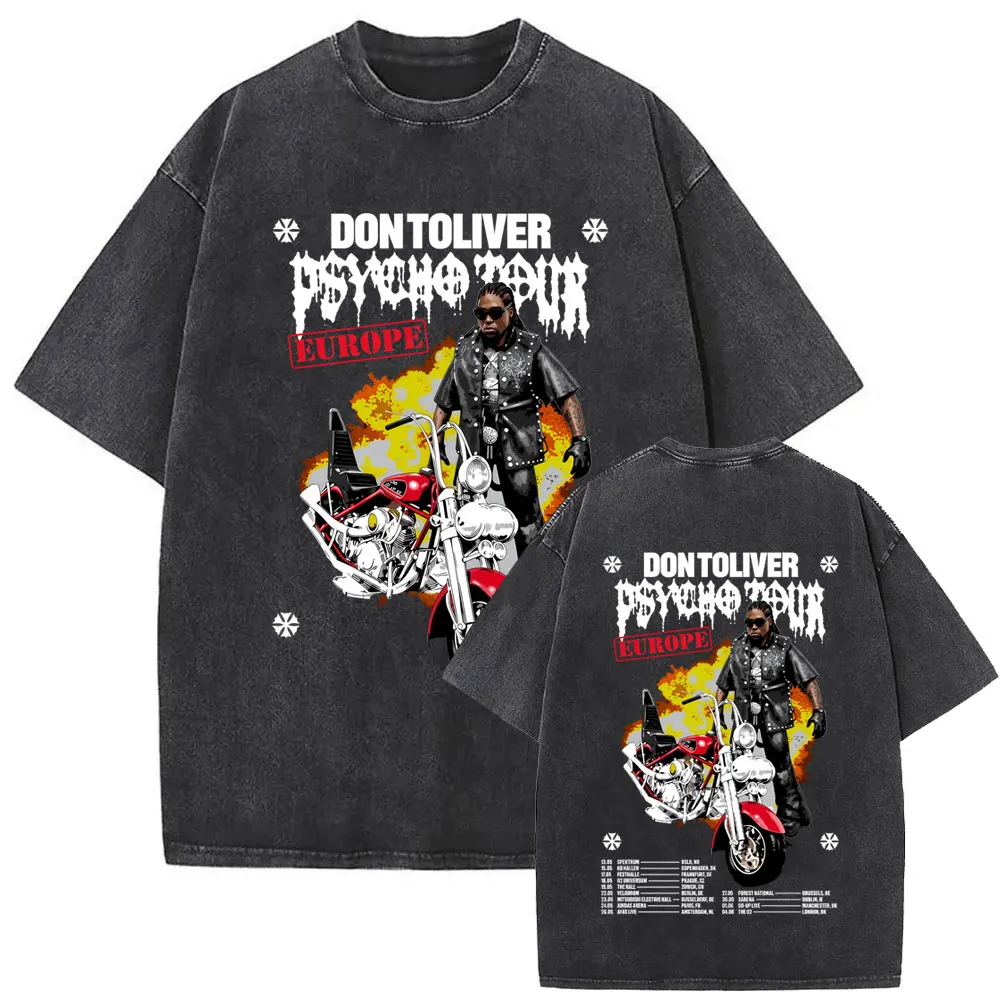 Gewassen Vintage Rapper Don Toliver Hardstone Psycho Tour Merch T-shirt Mannen Vrouwen Hip Hop Mode Pop Muziek Oversized T-shirt Tops