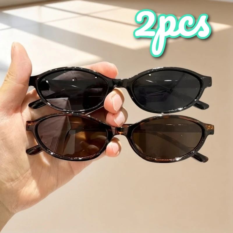 2 Stück kleine ovale Vintage-Sonnenbrillen für Damen, UV-Schutz, ideal für Outdoor, Reisen, Autofahren und den täglichen Gebrauch, perfekte Geschenke – Detail 1
