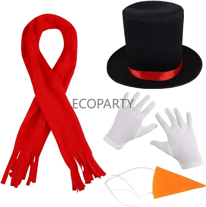 Christmas Snowman Costume Kit Hat with Red Band, Carrot Nose Scarf Gloves for Christmas Party Supply Christmas decration