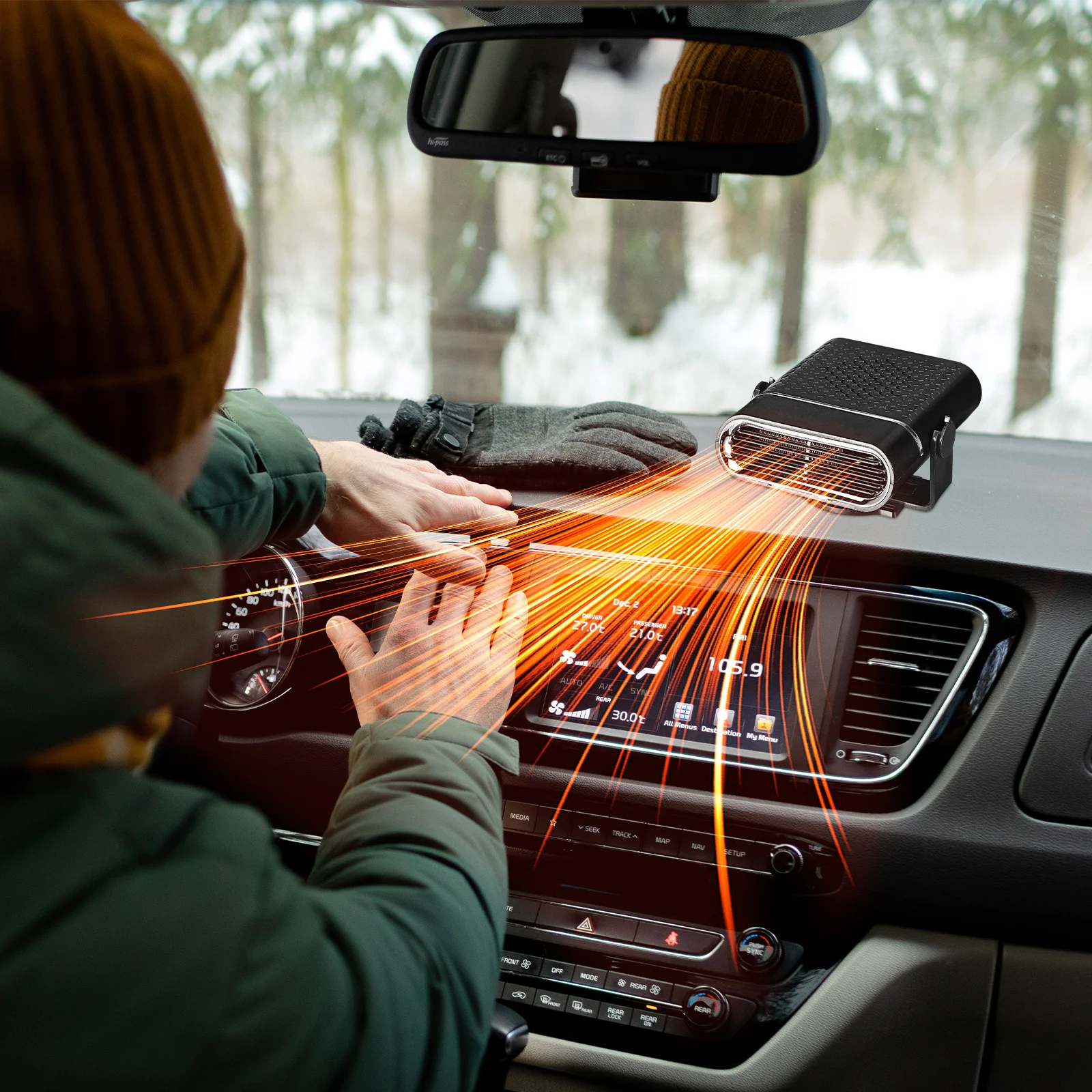 

1 pc Car Heater Adjustable Fan Fast Warming Windshield Defroster For Vehicle Defogging Durable Abs Copper Material Auto Heating