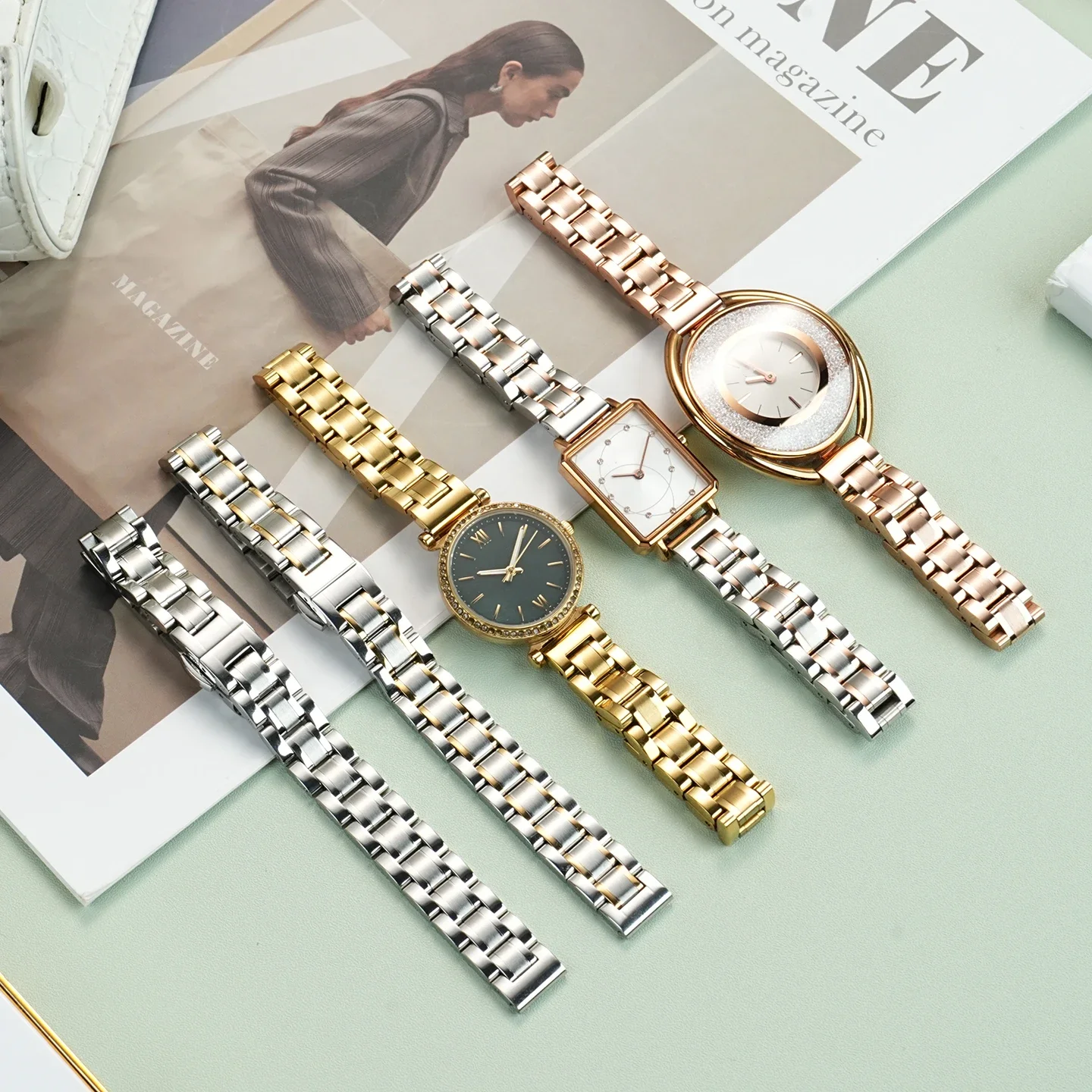 Universal Stainless Steel Watch Band Women Metal Replacement Bracelet Strap For Multiple Watch Brands 10/12/14/15/16/17/18/20mm