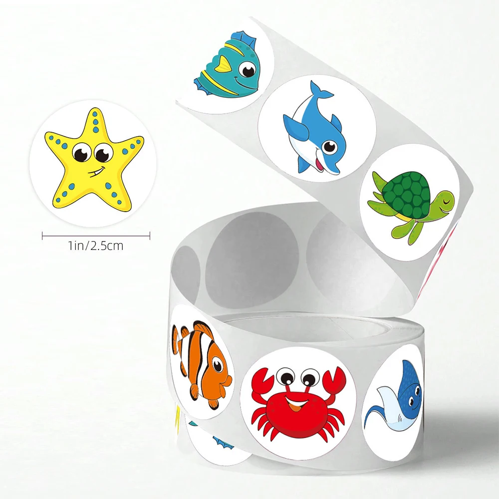 

500pcs Cartoon Cute Ocean Animal Reward Sticker Roll Decoration Decal Toy DIY Scrapbook Helmet Funny Seal Label Sticker for Gift