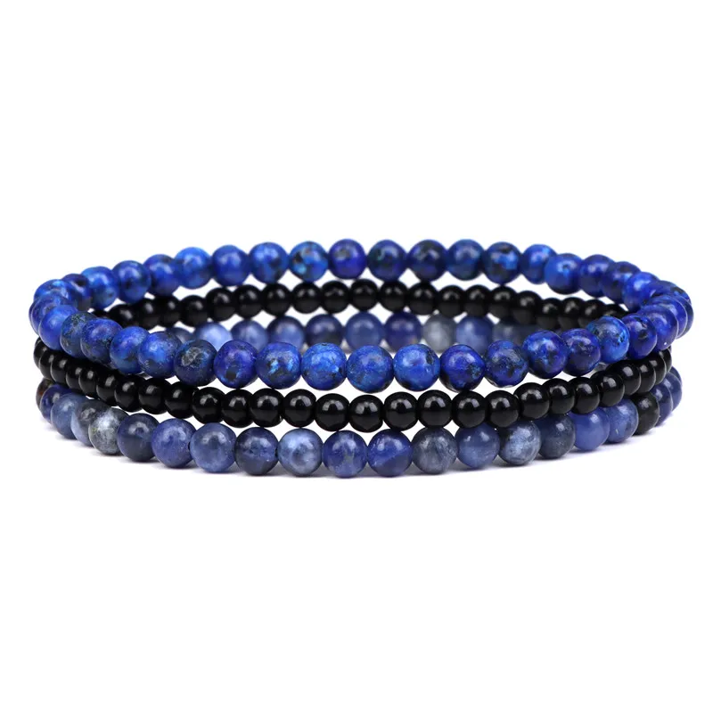 3pcs/Set Natural Stone Beaded Bracelet 4mm Lapis Lazuli Agat Bead Bracelets Couple Yoga Mini Bracelet for Men Women Jewelry Gift
