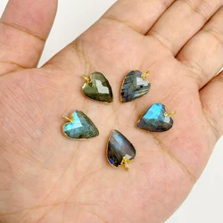 1Pc Shiny Loving Heart Stone Charms Natural Labradourite Crystal Heart Pendant For Jewelry Making Necklace DIY Earring 12x15mm