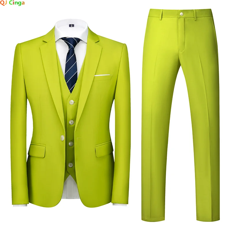 Wedding Party Men\'s Suit Three Pieces, Men Slim Fashion Dress Male Blazer Coat + Trousers Waistcoat (Jacket + Vest + Pants)