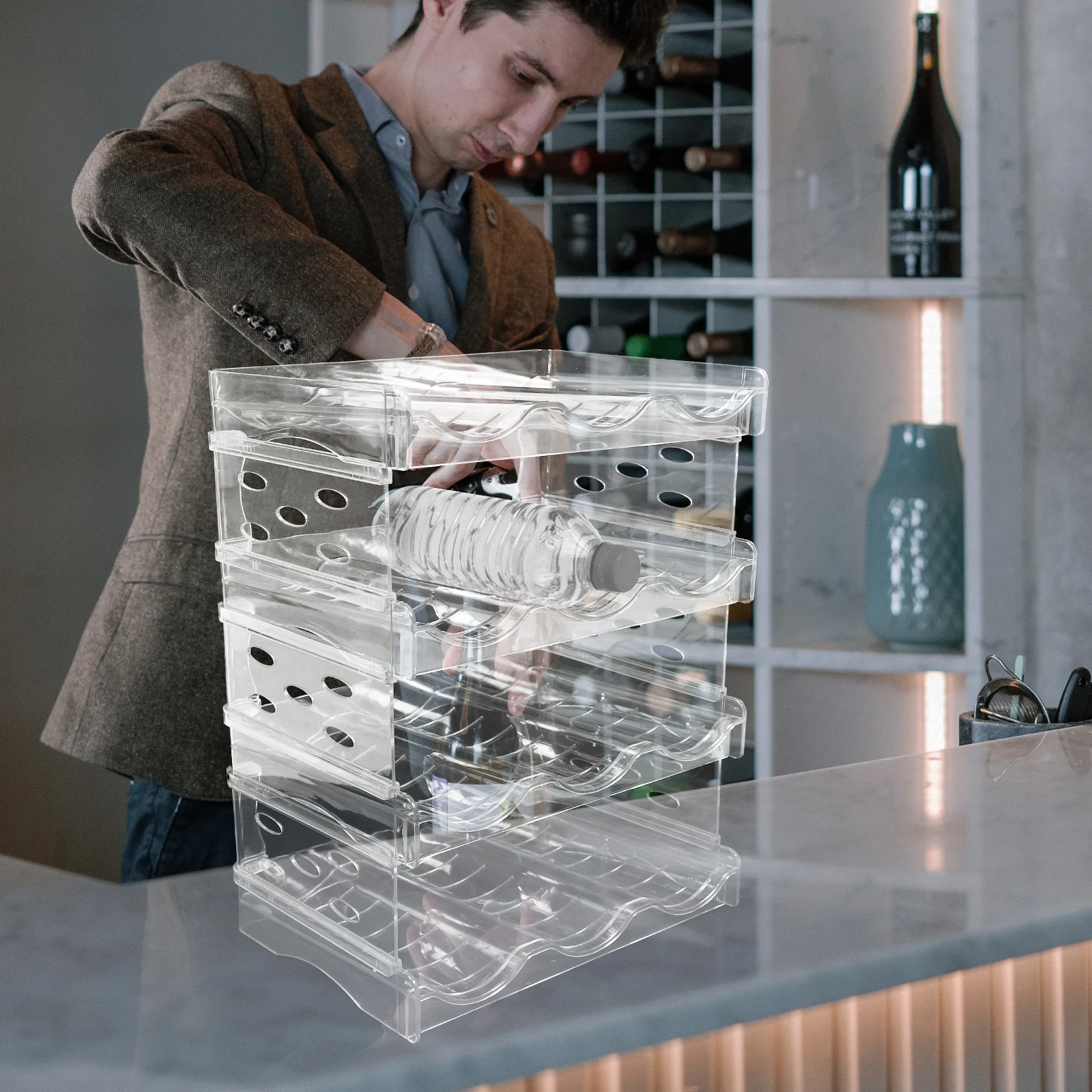 

Foldable Water Bottle Organizer Rack Multi Layer Storage Holder Beverage Stand Home Use Kitchen Item Storage Solution