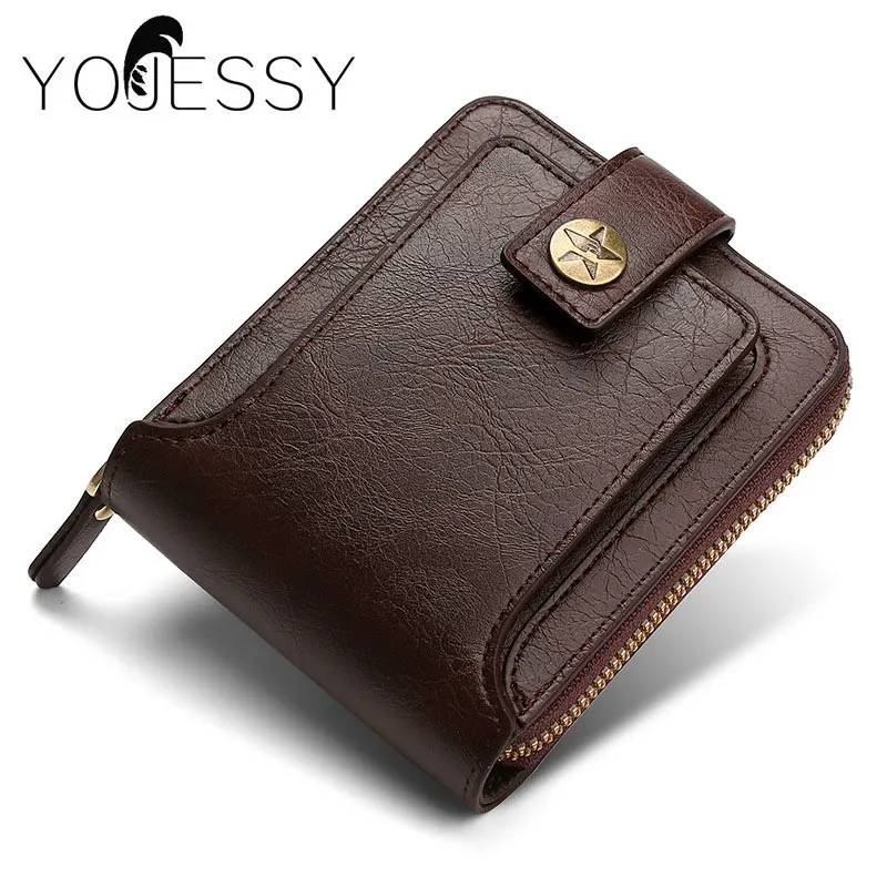 

YOJESSY RFID Vintage Wallet Men With Coin Pocket Short Wallets Small Zipper Card Holders Men Purse
