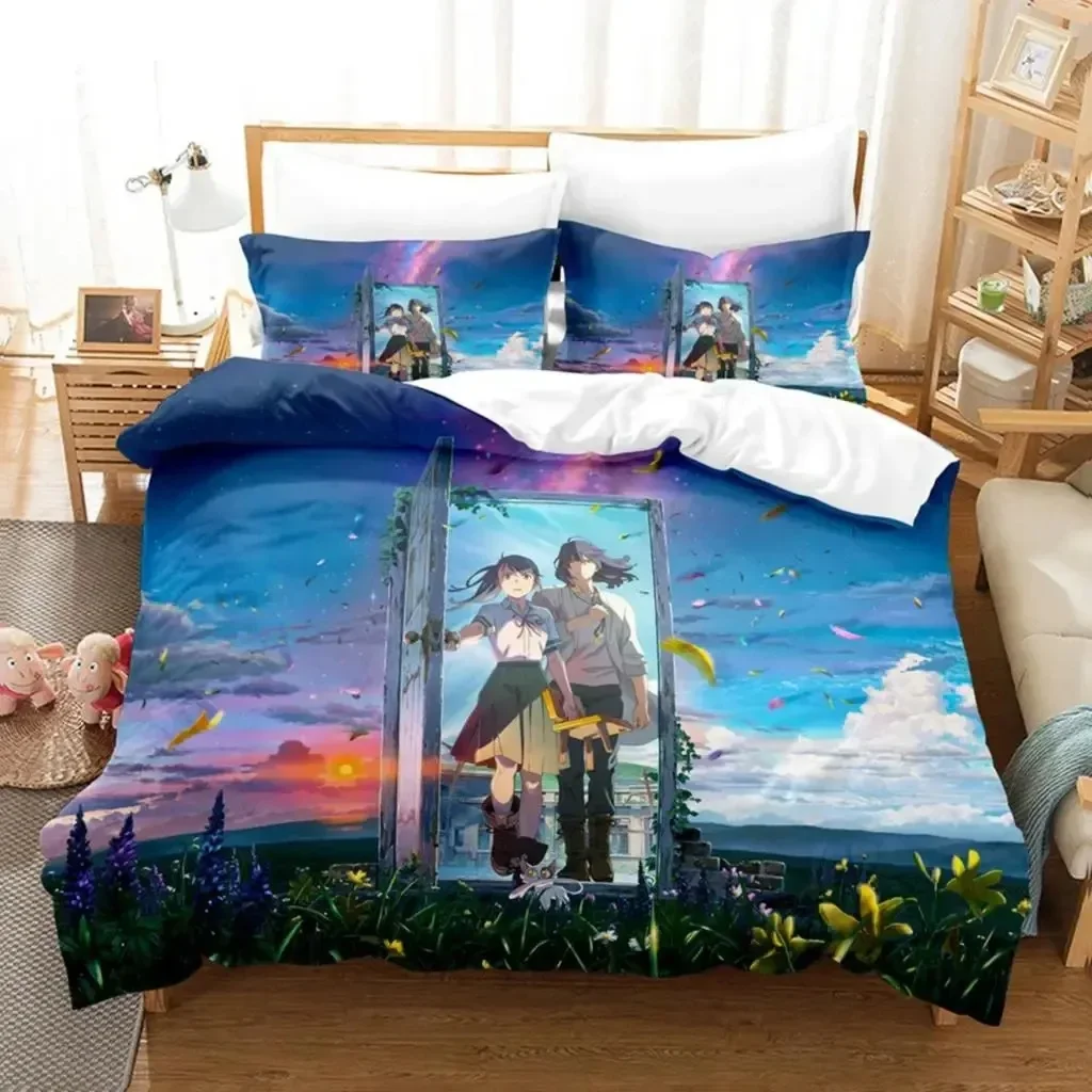 Anime Movie Suzume No Tojimari Bedding Set Boys Girls Twin Queen Size Duvet Cover Pillowcase Bed Kids Adult Home Textileextile