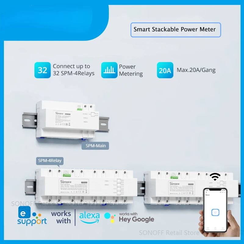 

SPM-Main/4Relay Stackable Power Meter Wifi Smart Overload Protection Metadata Monitoring Electricity Statistics APP Check